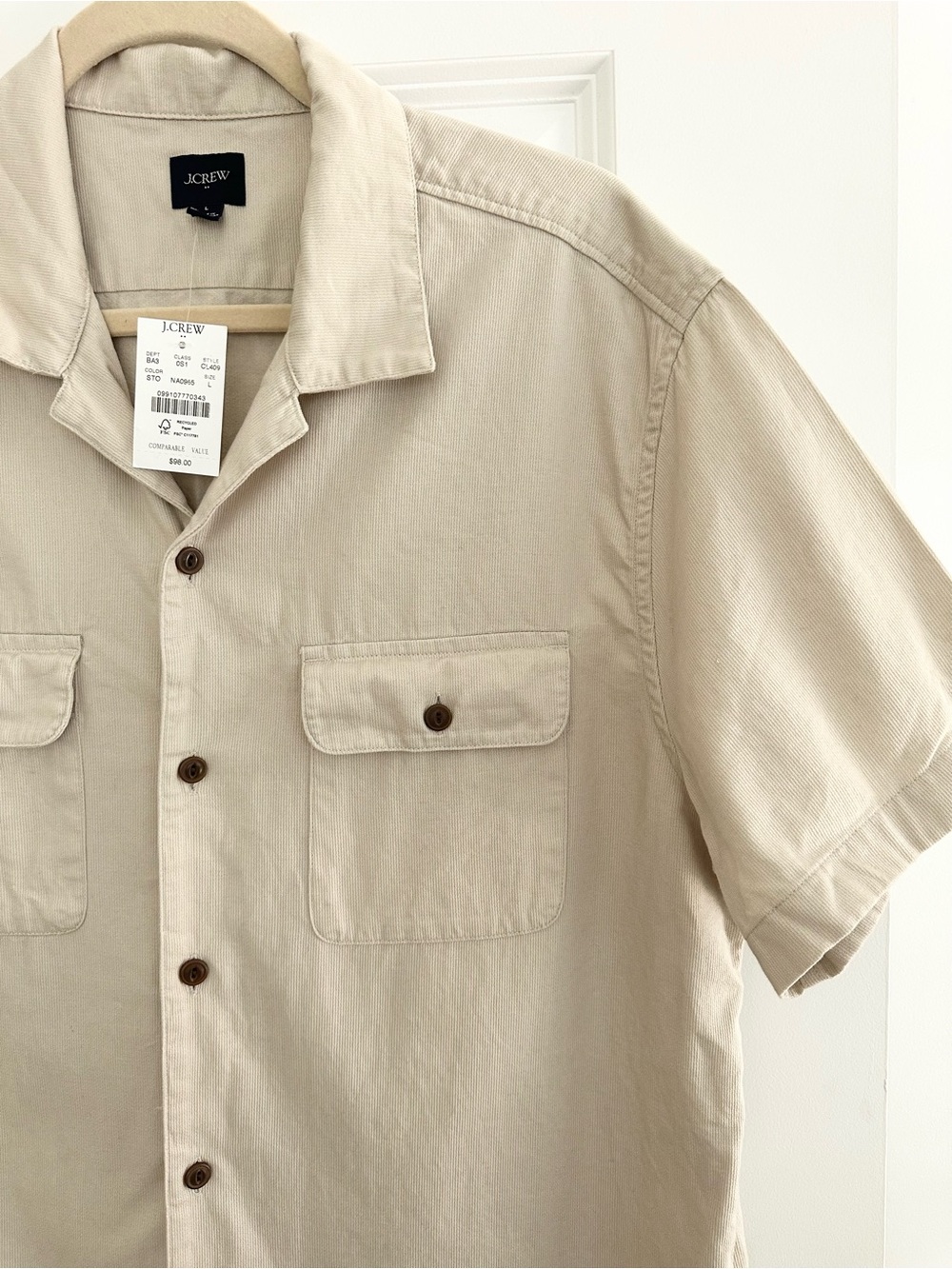 J. Crew Fall Textured Corduroy Short Sleeve Button Down Camp Shirt - Stone/Beige - Picture 11 of 17